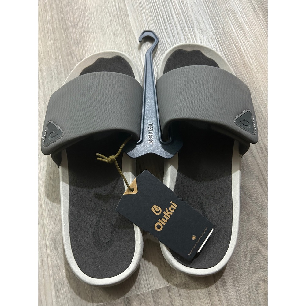 OluKai Mens Ulele Slide Synthetic Sandals 10 Grey Adjustable Strap